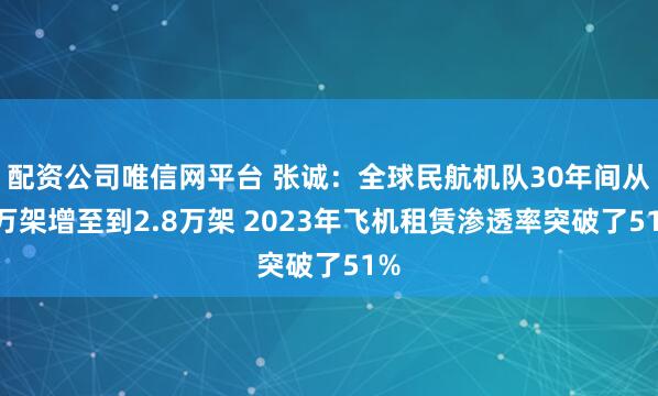 配资公司唯信网平台 张诚：全球民航机队30年间从1万架增至到2.8万架 2023年飞机租赁渗透率突破了51%